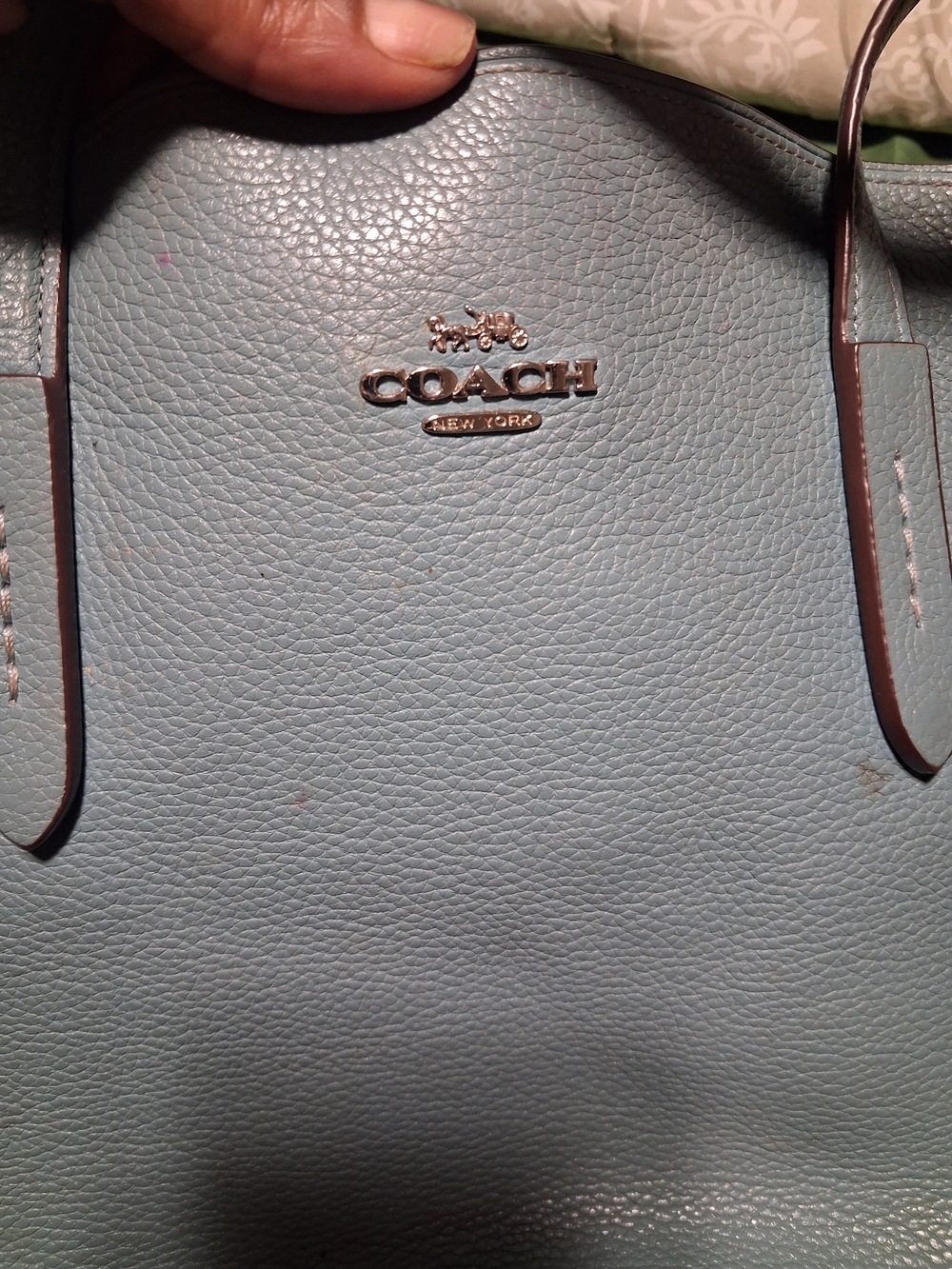 COACH Pebbled Leather Tote in Light Blue